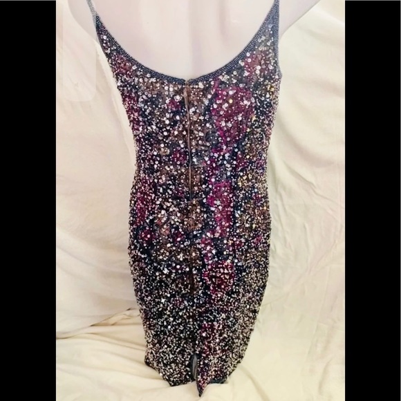Y2K Adrianna Papell Hand Beaded Sequin Dress Cocktail Prom Sleeveless Midi 10 - Picture 12 of 16